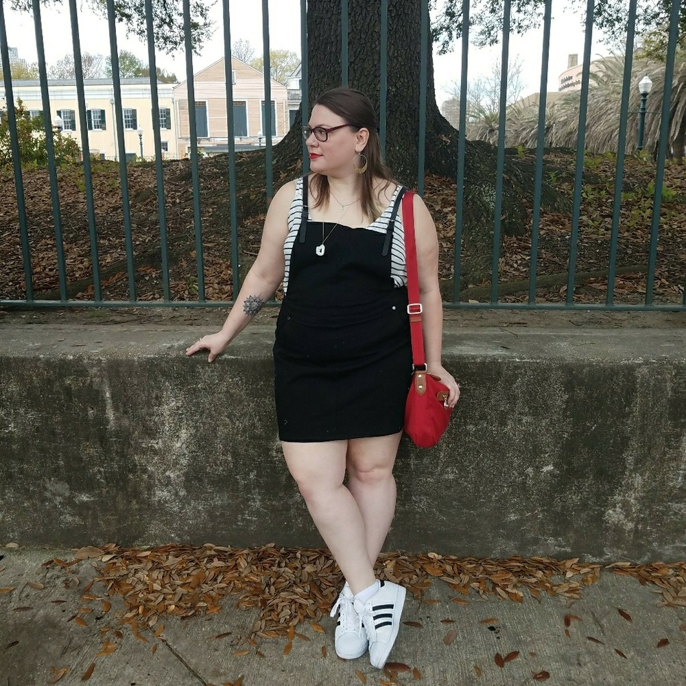 Plus Size City Chic denim overall/pinafore dress